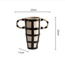 GobekUsa Geometric Check Pattern Ceramic Vase with Handle for Home Decoration