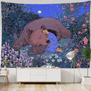 GobekUsa Enchanted Forest Tapestry: Animals, Flowers, Moon - Home Decor