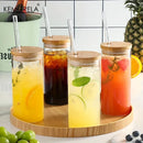 GobekUsa 4-Piece Set Clear Glass Tumbler Cups with Bamboo Lids and Straws - 600ML