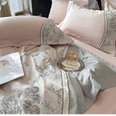 GobekUsa Luxe Butterfly Flowers Embroidery Bedding Set with Duvet Cover Sheet Pillowcases 4Pcs
