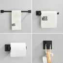 GobekUsa Black Stainless Steel Bathroom Accessories Set: Towel Bar, Paper Holder, Hook & Bath Rack