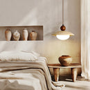 GobekUsa Globe LED Pendant Light Yellow Travertine Stone White Glass Adjust Hang Lamp