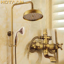 GobekUsa Antique Brass Shower Faucet Set with Rainfall Shower Head and Hand Shower