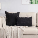 GobekUsa Beige Striped Cushion Cover with Pom Pom Detail Lumbar Throw Pillow Case