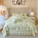 GobekUsa Korean Princess Style Quilted Bedding Set with Lace Ruffles 200x230cm