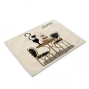 GobekUsa Black Cat Linen Placemat Set for Dining Table & Kitchen Decor