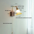 GobekUsa Amber Glass LED Wall Sconce with Walnut Wood, Pull Chain Switch for Living Room