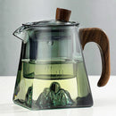 GobekUsa Glass Teapot with Wood Handle, Heat Resistant Kung Fu Tea Kettle, Transparent Teaware