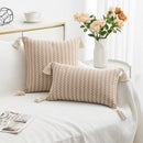 GobekUsa Jacquard Woven Cushion Cover with Tassels - Modern Minimalist Striped Design