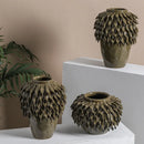 GobekUsa Leaf Relief Ceramic Vase: Hand-made 3D Floral Arrangement Pot