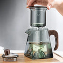 GobekUsa Glass Teapot with Wood Handle, Heat Resistant Kung Fu Tea Kettle, Transparent Teaware