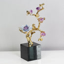 GobekUsa Golden Tree Crystal Flower Brass Amethyst Decor with Golden Bird Figurines