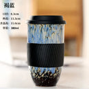 GobekUsa Ceramic Kiln Mug with Lid - Portable Couple Pottery Coffee Tea Cup