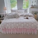 GobekUsa French Floral Print Bedding Set: Duvet Cover, Lace Ruffles, Quilted Embroidery, Pillowcases