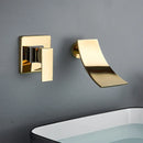 GobekUsa Gold Waterfall Wall Mount Faucet for Bathroom Basin Mixer Tap