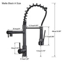 GobekUsa Black Brass Kitchen Faucet with Dual Spout, 360 Rotation, Deck Mounted