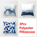 GobekUsa Blue Ink Flower Cushion Cover Set - Nordic Style Sofa Pillowcase Trio for Home Decoration