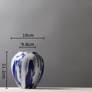 GobekUsa Blue & White Porcelain Vase: Ink Style Flowers, Aesthetic Room Decor