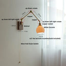 GobekUsa Ceramic Ball Brass Walnut Wood Wall Light with Pull Chain Switch