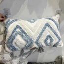 GobekUsa Geometric Diamond Tufted Embroidery Pillowcases - Blue & White Fringed, 45x45/30x50cm