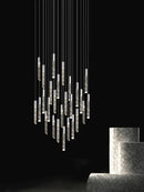 GobekUsa Crystal Chrome LED Chandelier: Elegant Duplex Stair Lighting for Modern Interiors