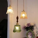 GobekUsa Green Glass LED Pendant Lamp | Modern Nordic Wood Walnut | Brass Knob Switch | Hanging Light