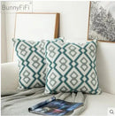 GobekUsa Embroidered Blue Cotton Canvas Cushion Cover for Home Decor