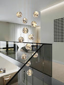 GobekUsa Gold LED Glass Chandelier: Minimalist Round Ball Staircase Lighting Fixtures