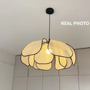 GobekUsa Creamy Abaca Fabric Led Pendant Light - Nordic French Wabi Sabi Suspend Lamp