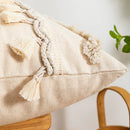 GobekUsa Beige Wabi-sabi Tufted Fringed Geometric Tassel Cotton Linen Pillow Cover