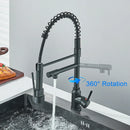 GobekUsa Black Kitchen Faucet Spring Pull Down Sprayer Dual Spout Nozzle Mixer Tap