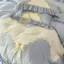 GobekUsa Lace Embroidery Princess Bedding Set - Duvet Cover, Sheet, Pillowcases - Blue Pink Purple