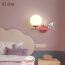 GobekUsa Children's Room Bedside Lamp: Creative Cartoon Eye Protection Led Wall Art Sconce