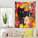 GobekUsa Cat Print Poster: Funny Black Cat in Floral Bouquet - Boho Home Decor