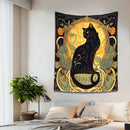 GobekUsa Black Cat Tapestry Wall Hanging Art Nouveau Floral Boho Decor