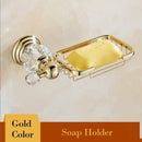 GobekUsa Brass & Crystal Bathroom Set: Towel Rack, Towel Bar, Paper Holder, Soap Dish