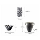 GobekUsa Black Check Geometric Striped Ceramic Vase - Handcrafted Floral Arrangement Pot