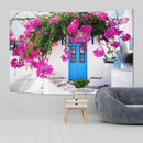 GobekUsa Greece Town Scenery Tapestry Sofa Blanket: Spring Flower Street Art Aesthetic Home Decor