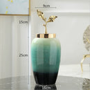GobekUsa Gradient Ceramic Vase with Golden Leaves Cover for Modern Home Decor and Weddings