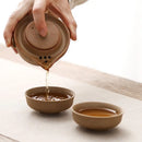 GobekUsa Kung Fu Tea Set: Teapot, 2 Teacups, Travel Green Tea Cups, Ceramic Gaiwan