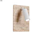 GobekUsa LED Wall Light Fixtures Bedroom Modern Button Switch Yellow Travertine White Iron Bedside Lamp