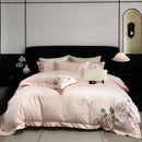 GobekUsa Butterfly Flowers Embroidery 600TC Egyptian Cotton Bedding Set: Duvet Cover, Bed Sheet, Pillowcases