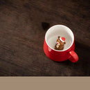GobekUsa Christmas Animals Ceramic Tea Cup Set Red Porcelain Mugs