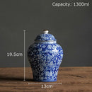 GobekUsa Blue & White Porcelain Jar with Gold Plating - Ceramic Storage & Desk Decor