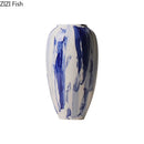 GobekUsa Blue & White Porcelain Vase: Ink Style Flowers, Aesthetic Room Decor