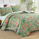 GobekUsa Green Floral Quilt Set 3-Piece Oversized Bedding with Shams