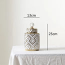 GobekUsa Geometric Golden Relief Decorative Jar - Ceramic Crystal Vase Storage Jar