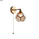 GobekUsa Japanese Style LED Wall Light Clear Glass Pull Chain Switch Bedside Lamp
