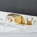 GobekUsa Black Basin Faucet: Brass Gold Crystal Sink Faucet, 3 Hole Waterfall Tap