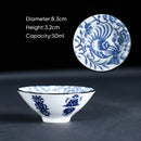 GobekUsa Blue & White Ceramic Kung Fu Tea Cup, Japanese Style Porcelain Sake Espresso Mug